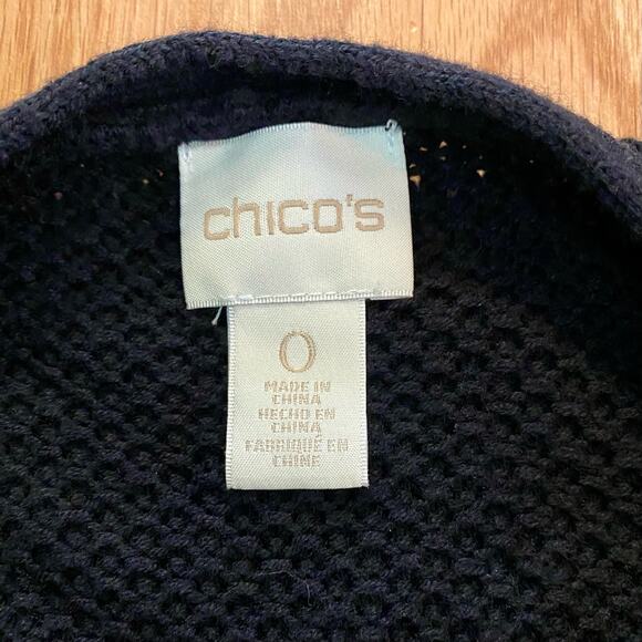 Chicos Black Knit Fringe Leather Cardigan Jacket Womens Small - Picture 11 of 16